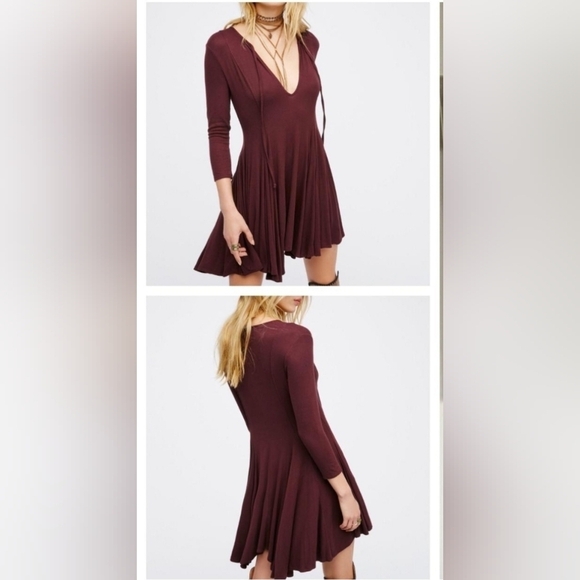 FP‎  free people Beach Rose flattering Ribbed maron Dress Size SP - Picture 1 of 6